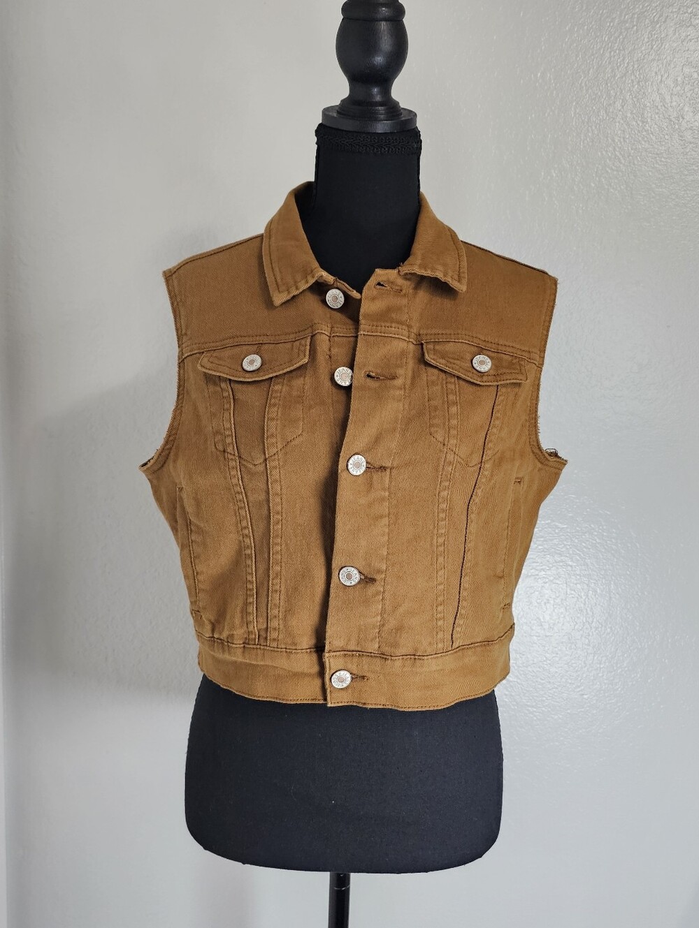 Unbranded Women's Cropped Sleeveless Denim Vest Jacket - Brown